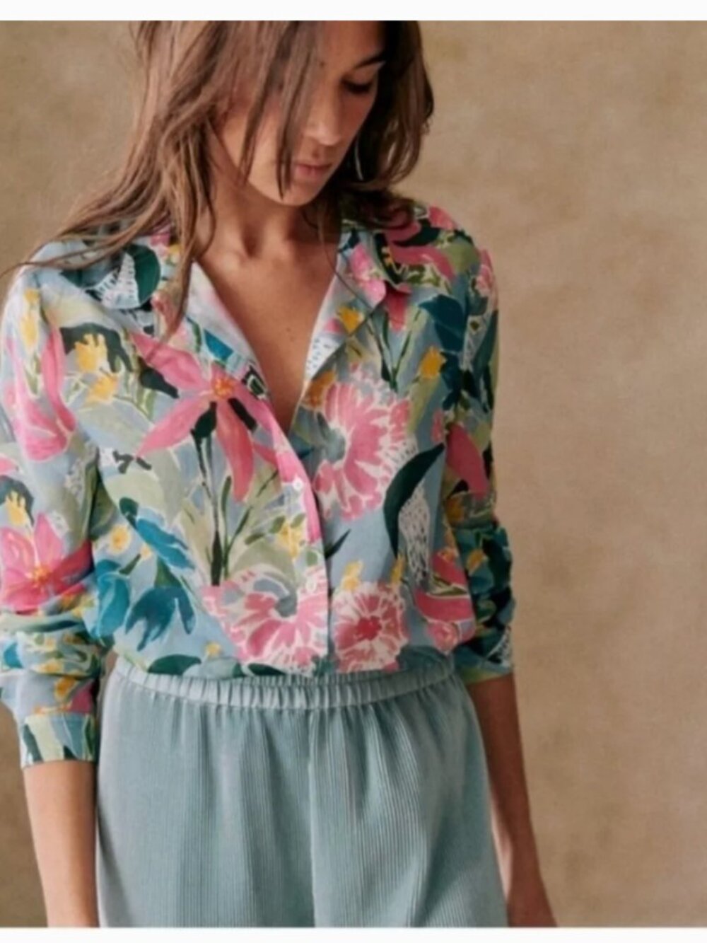 Sezane Floral Button-Down Shirt 100% Cotton